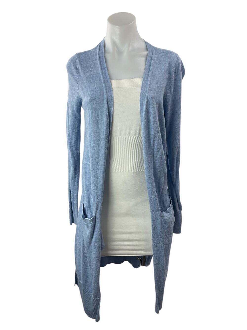Halogen Women's Blue Long Sleeve Open Pocket Longline Cardigan Sweater Top XS